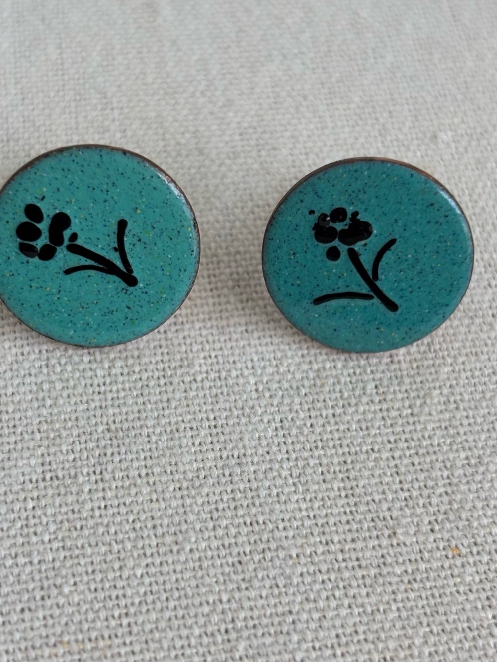 Copper And Enamel Flower Earrings Hand Made 2 Pair Vintage